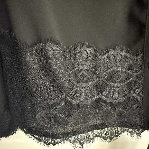 Anthropologie Black Lace Trim Tie Blouse Witchy Whimsy Victorian XS - Picture 4 of 12